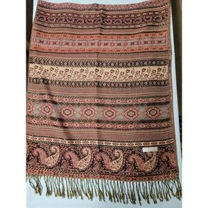 Boho Paisley Floral Silk Pashmina Scarf Aztec Shawl Wrap Fringe 70in X 27in Gift